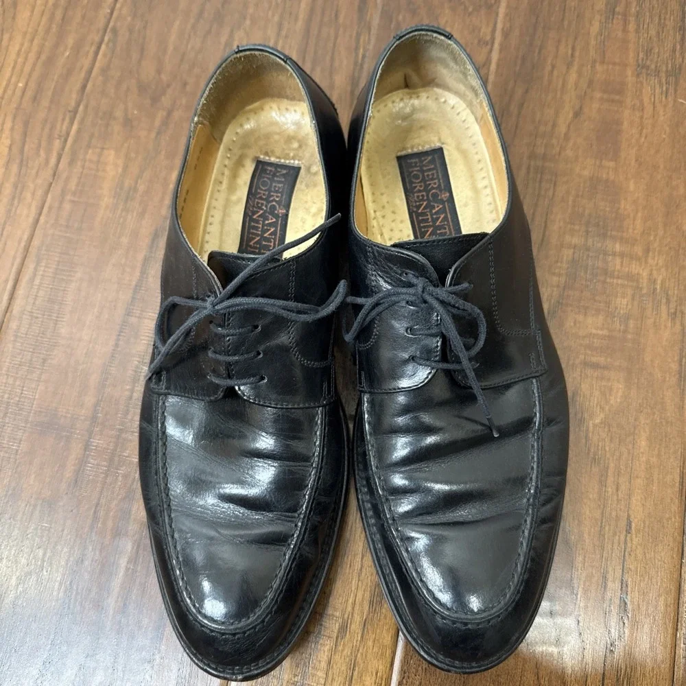 Mercanti Florentini Leather Oxford Dress Shoes Men 8.5M Black Made in Italy Lace